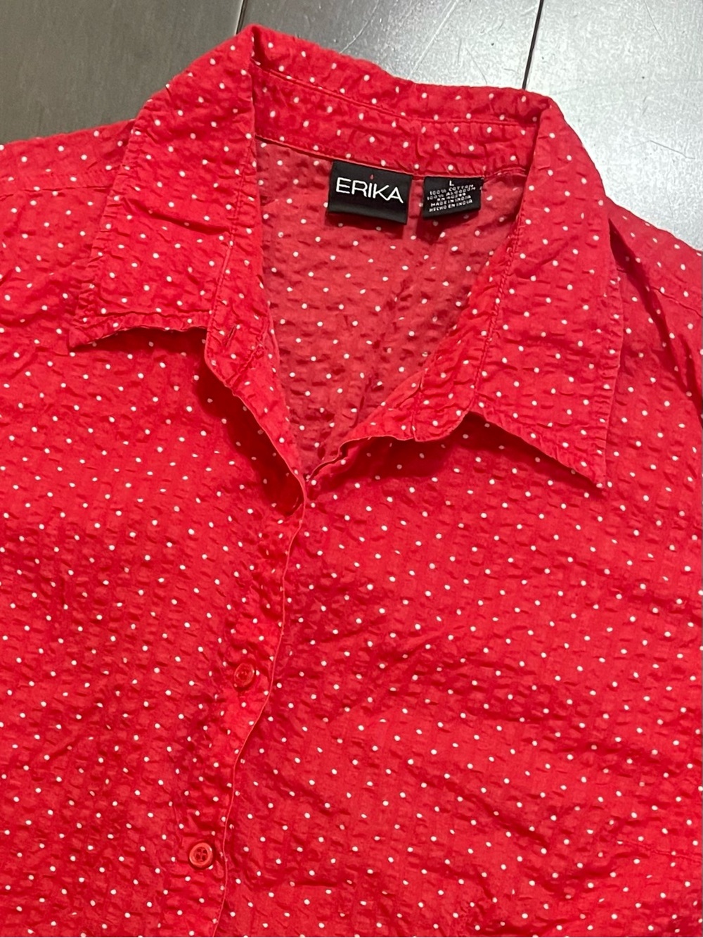 Cottagecore Vintage Retro ERIKA Red w Polkadots Sleeveless Button-Down Shirt